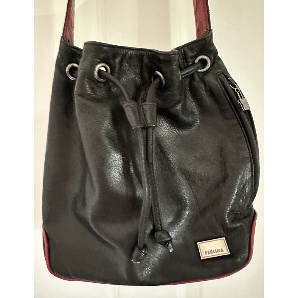 Perlina Hobo Black/Red Glovetan Leather 80s VTG Hobo Bag Purse 11x7